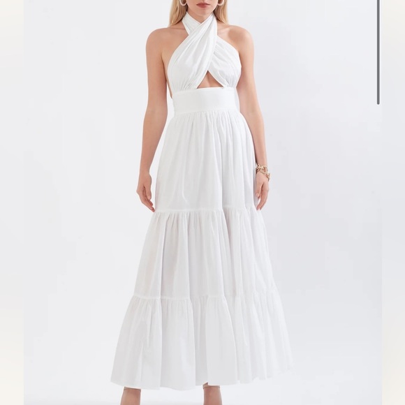 WHITE TIERED COTTON MAXI DRESS WITH BOW - Picture 2 of 2